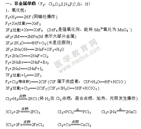 無機化學方程式-非金屬單質