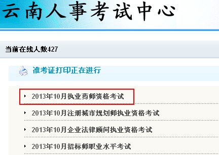 2013年云南執(zhí)業(yè)藥師準(zhǔn)考證打印入口