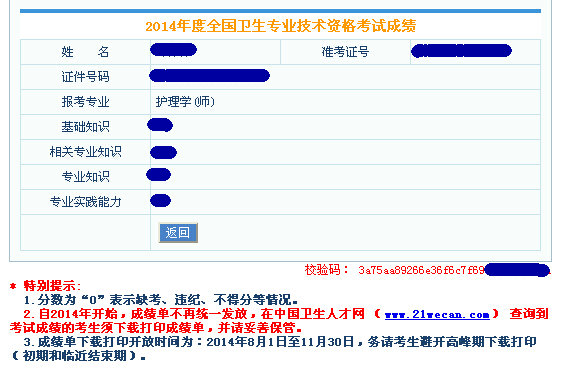 2014年護(hù)師考試成績單