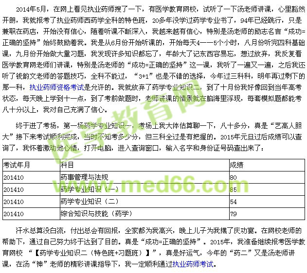 我的執(zhí)業(yè)藥師之路--成功=正確的堅持（學員tangweidongli）