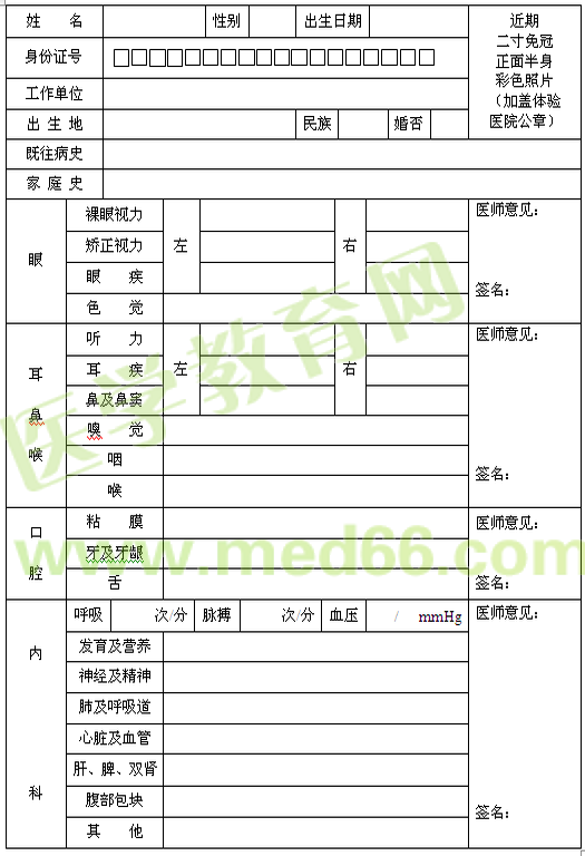 執(zhí)業(yè)醫(yī)師注冊體檢表