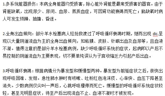 臨床上羊水栓塞的主要癥狀有哪些？