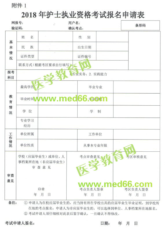 2018年護士執(zhí)業(yè)資格考試報名申請表下載