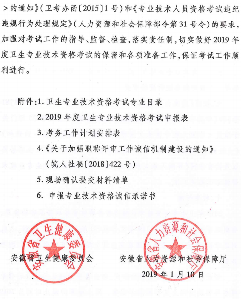 安徽省2019年衛(wèi)生專業(yè)技術資格考試有關通知