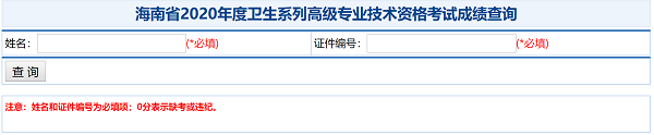 海南省2020年度衛(wèi)生系列高級(jí)專業(yè)技術(shù)資格考試成績(jī)查詢