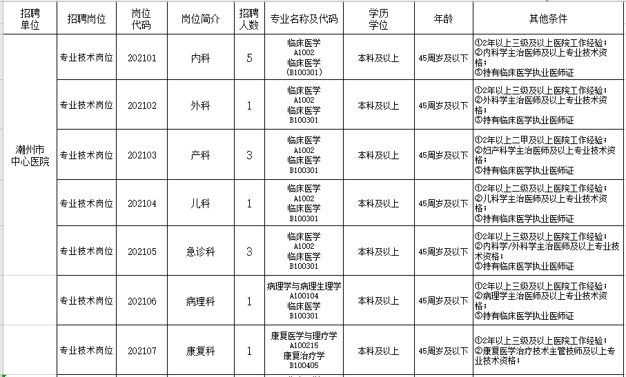 2021年2月份廣東省潮州市中心醫(yī)院公開招聘醫(yī)護(hù)人員崗位計劃及要求1