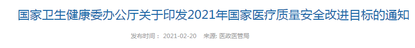 關(guān)于印發(fā)2021年國家醫(yī)療質(zhì)量安全改進目標(biāo)的通知