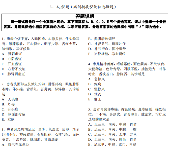 全國(guó)2021年中醫(yī)醫(yī)師資格題型