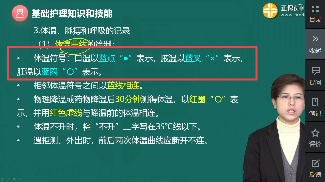 護(hù)士在體溫單上繪制肛溫的符號